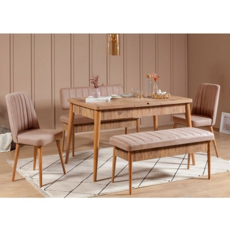 Set mesa comedor extensible y sillas (5 piezas) Vina pino atlántico