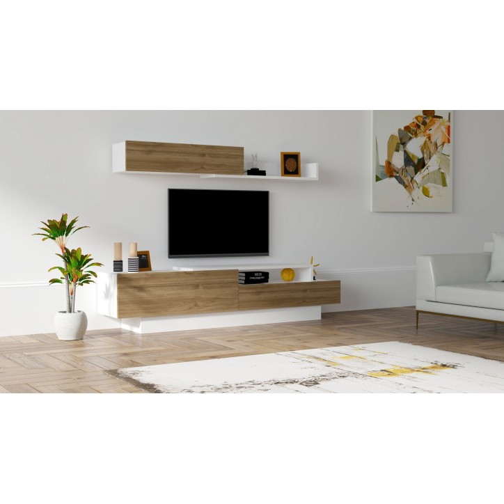 Mueble TV con estante Elda nogal blanco