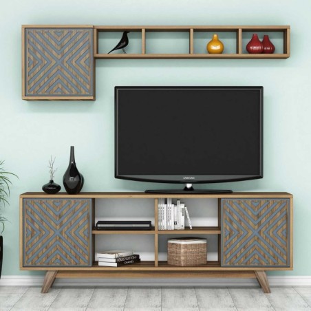 Mueble TV con estante İnci azul nogal - 845HCT3070