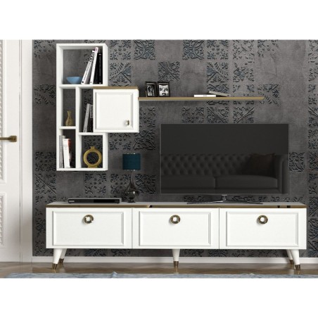 Mueble TV con estante Kornelya dorado blanco - 804TRH3039