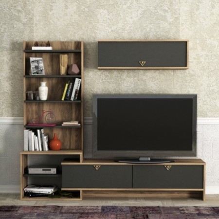 Mueble TV con estante Pırıl antracita nogal - 804TRH3004