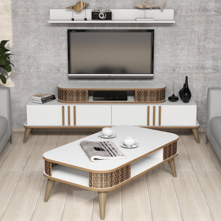 Conjunto de muebles de salón Eylül blanco