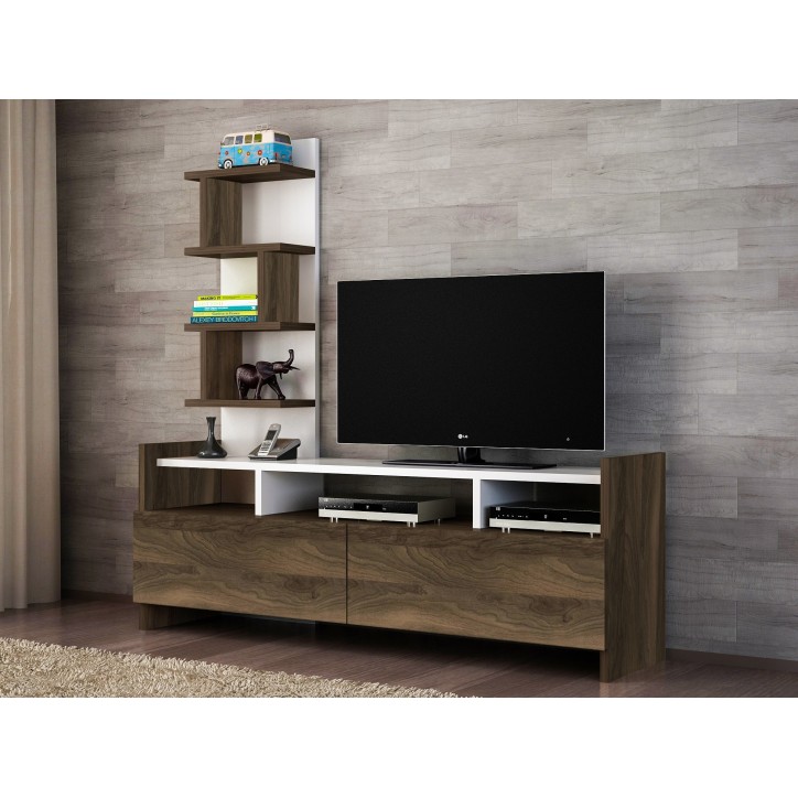 Mueble TV con estante Aldora nogal blanco