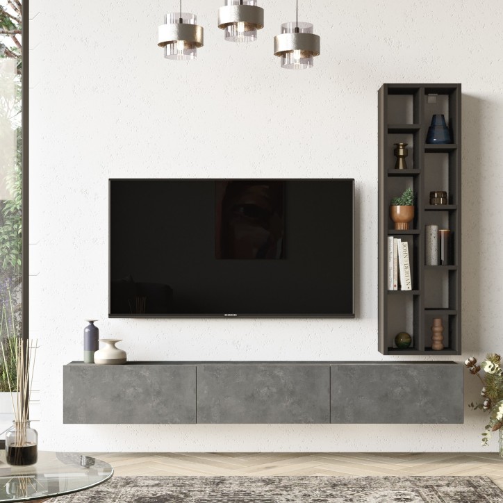 Mueble TV con estante LV9-RL negro plata