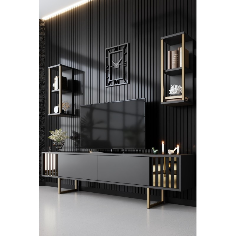 Mueble TV con estante Gold Line antracita negro - 618BLY1145