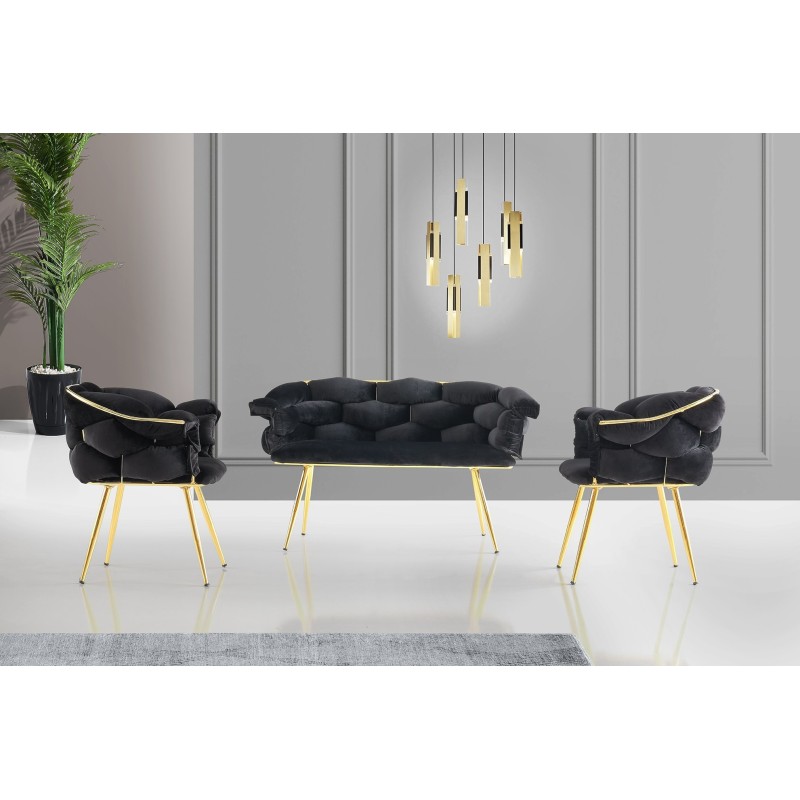 Set sofá y 2 sillones Balon-2111 dorado negro - 974NMB1802