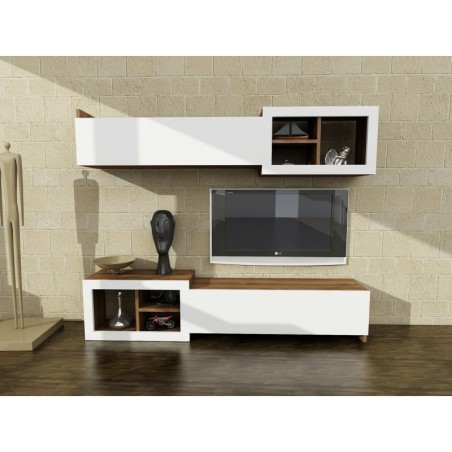 Mueble TV con estante Prag nogal blanco