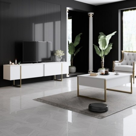 Conjunto de muebles de salón Luxe dorado blanco - 618BLY1174