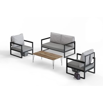 Conjunto de muebles de jardín MTLKNP002 negro beige - 203DRG1502