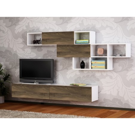 Mueble TV con estante Aristo nogal blanco