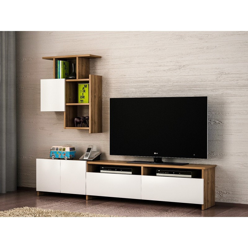 Mueble TV con estante Mariposa blanco nogal - 731WAT3022