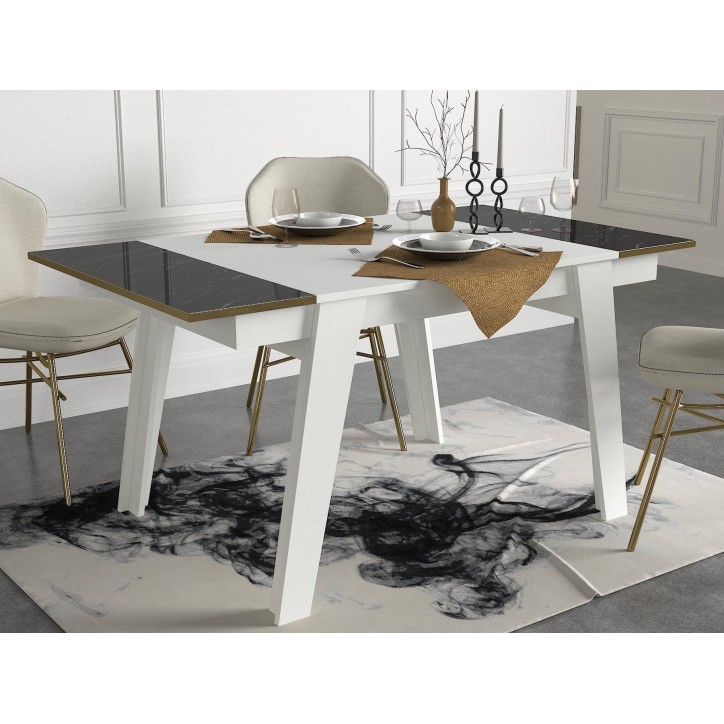 Mesa comedor Ravenna dorado blanco negro