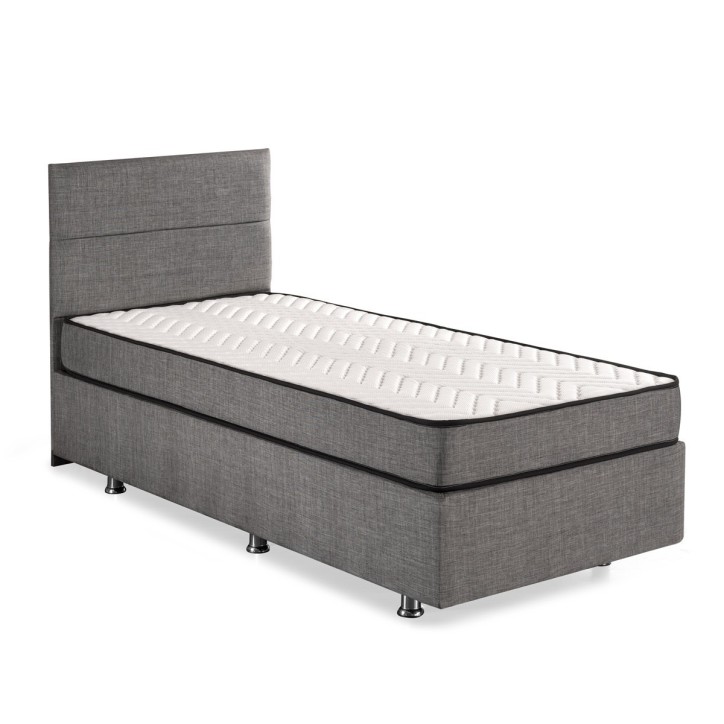 Cama individual colchón base y cabecero Silver-(90 x 190) gris