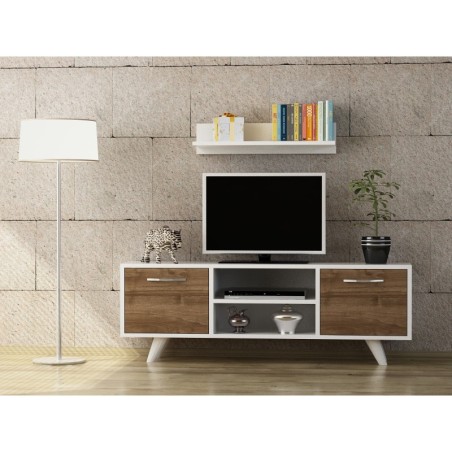 Mueble TV con estante Likya nogal blanco