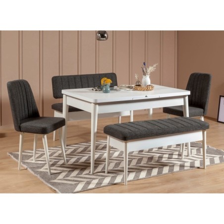 Set mesa comedor extensible y sillas (5 piezas) Vina antracita blanco