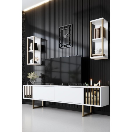 Mueble TV con estante Line blanco negro