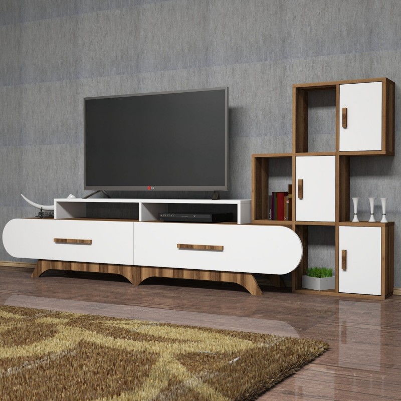 Mueble TV con estante Flora S blanco nogal - 845HCT3034