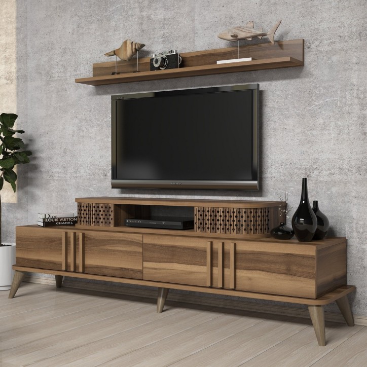 Mueble TV con estante Eylül-nogal