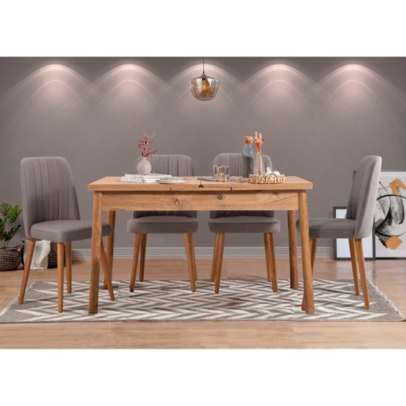 Set mesa comedor extensible y sillas (5 piezas) Santiago pino atlántico gris