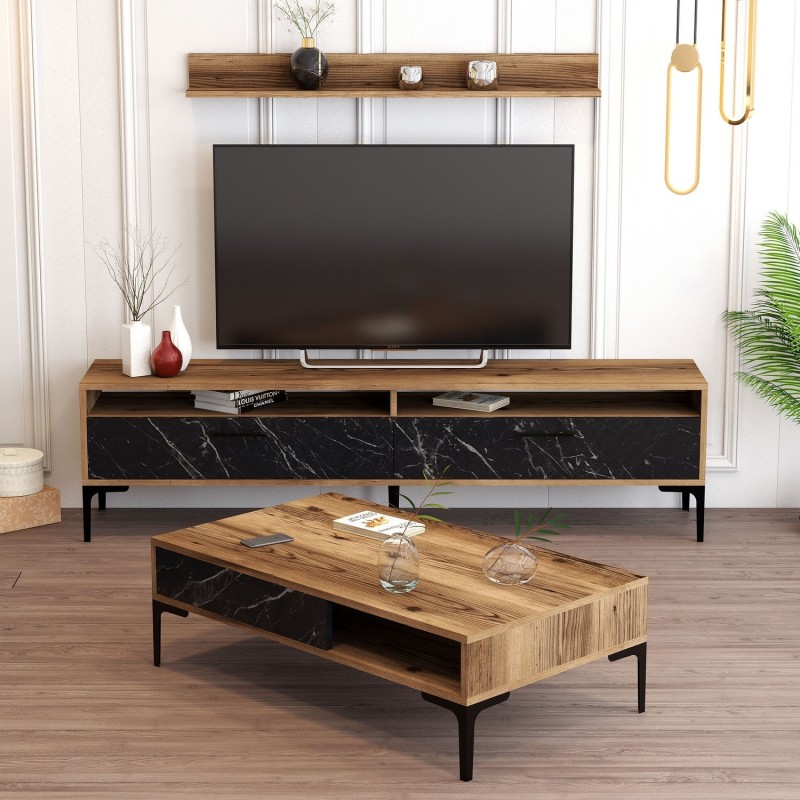 Conjunto de muebles de salón Istanbul negro nogal - 845HCT5277