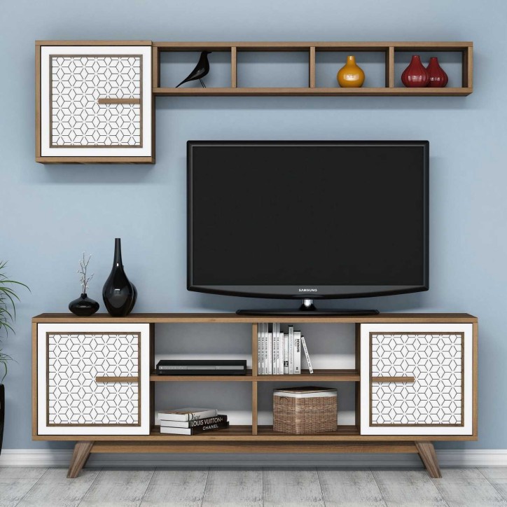 Mueble TV con estante Ayla blanco nogal