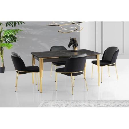 Mesa de comedor extensible Damla-1101 dorado negro