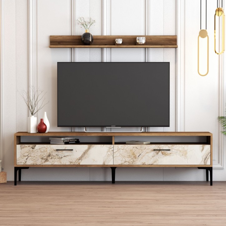 Mueble TV con estante Istanbul blanco nogal