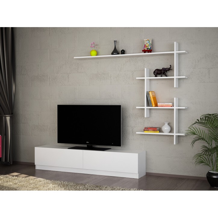 Mueble TV con estante Ahenk blanco