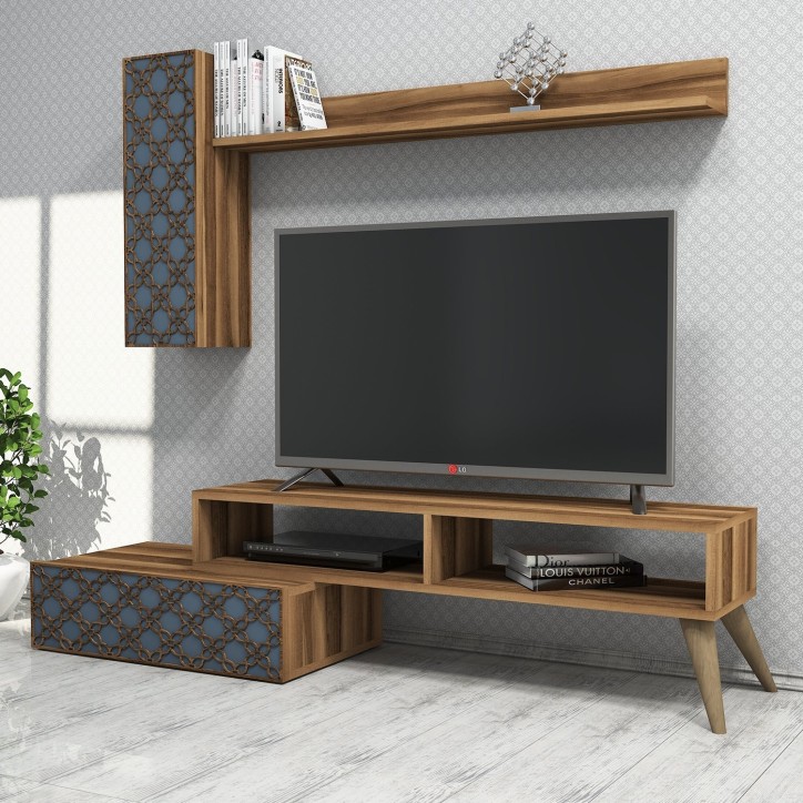 Mueble TV con estante Planet calcedonia nogal