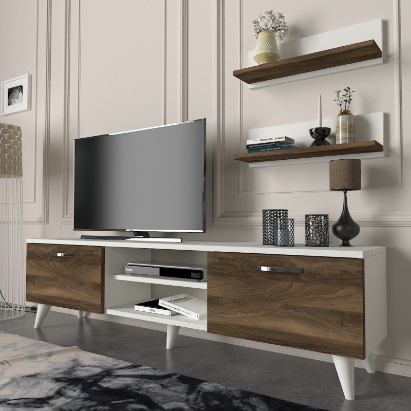 Mueble TV con estante Geacles blanco nogal - 804TRH3041