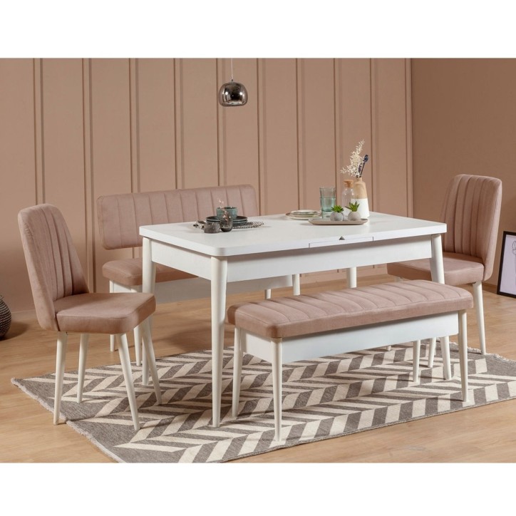 Set mesa comedor extensible y sillas (5 piezas) Vina piedra blanco