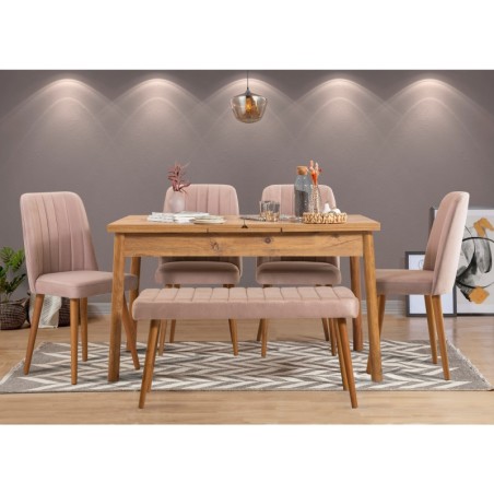 Set mesa comedor extensible y sillas (6 piezas) Santiago pino atlántico