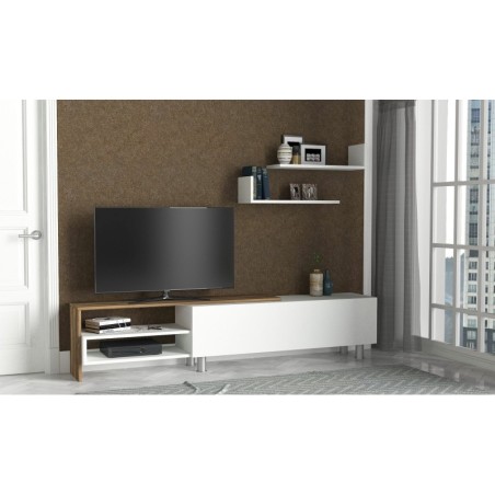 Mueble TV con estante Dizayn nogal blanco