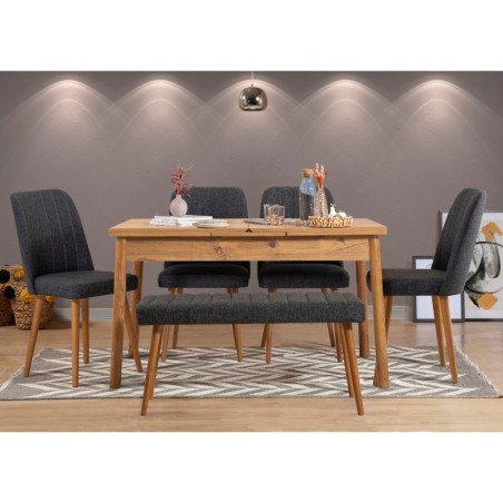 Set mesa comedor extensible y sillas (6 piezas) Santiago pino atlántico antracita