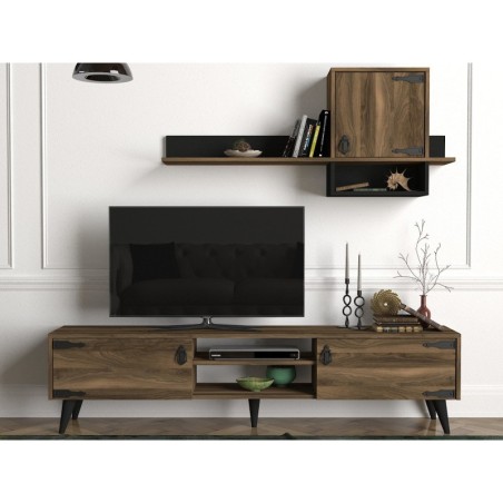 Mueble TV con estante Anthes 1 negro nogal