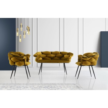 Set sofá y 2 sillones Balon-2138 ocre negro - 974NMB1806