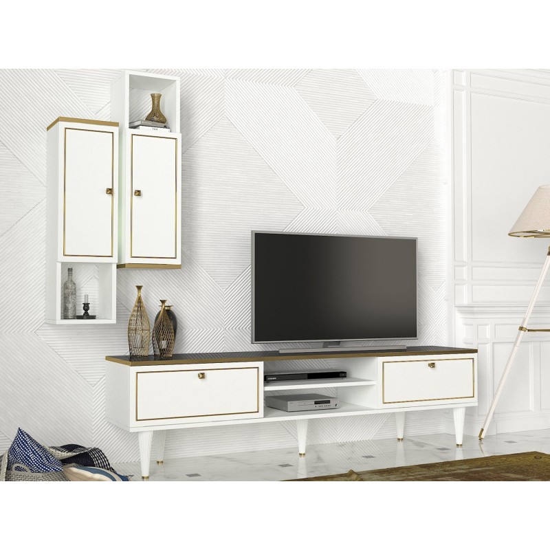 Mueble TV con estante Ravenna dorado blanco negro - 804TRH3055