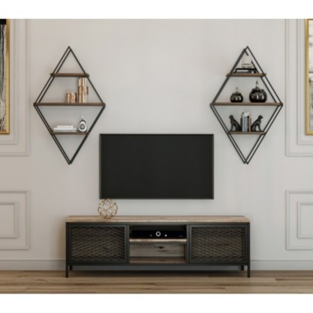 Mueble TV con estante Comets Prizma pino atlántico negro - 854KLN3018