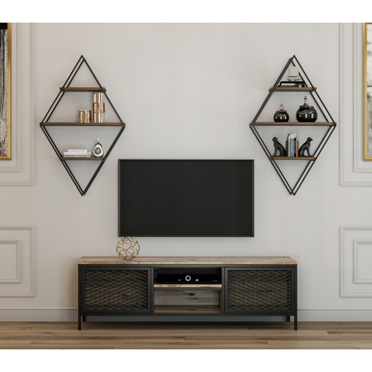 Mueble TV con estante Comets Prizma pino atlántico negro