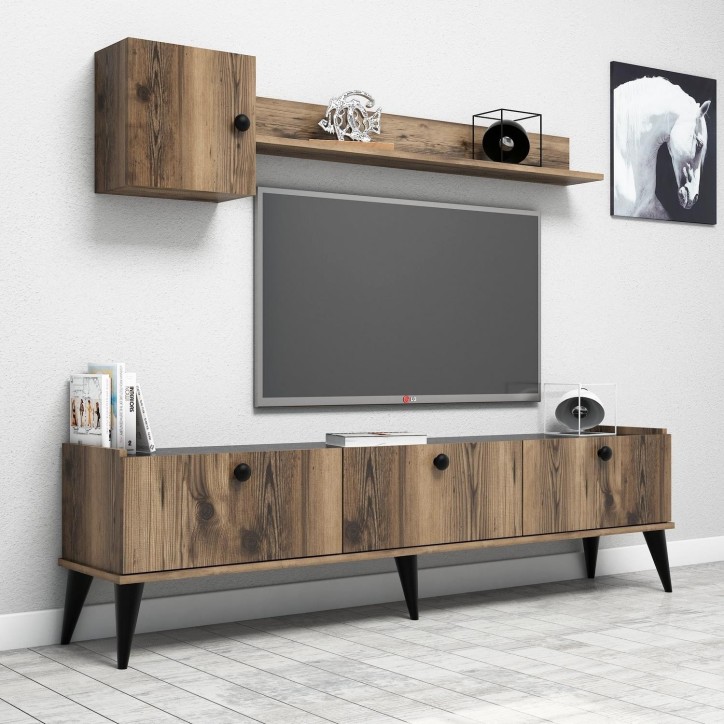 Mueble TV con estante Lidya mármol nogal