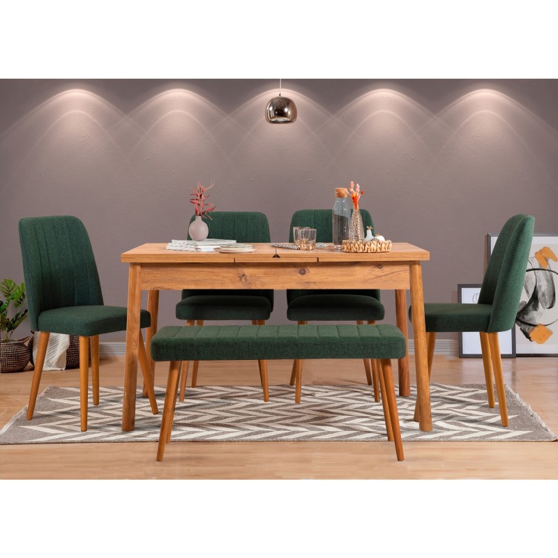 Set mesa comedor extensible y sillas (6 piezas) Santiago pino atlántico verde - 869VEL5206