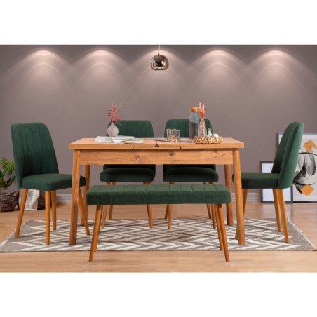 Set mesa comedor extensible y sillas (6 piezas) Santiago pino atlántico verde