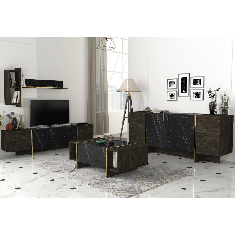 Conjunto de muebles de salón Veyron 2 dorado negro - 542TLN3102