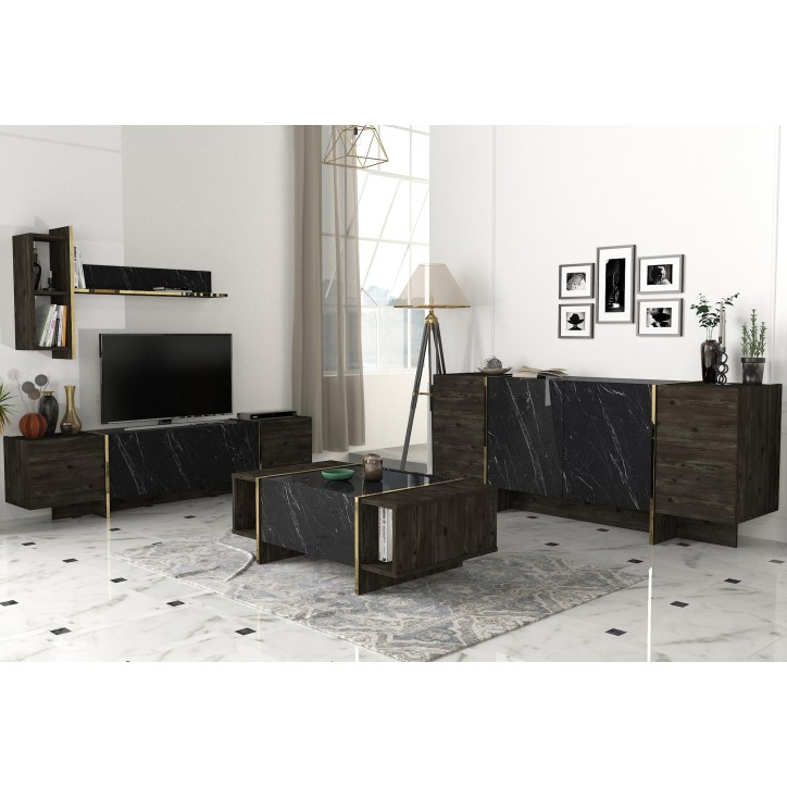 Conjunto de muebles de salón Veyron 2 dorado negro