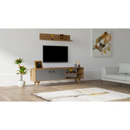 Mueble TV con estante Erho antracita nogal - 835PUQ3009