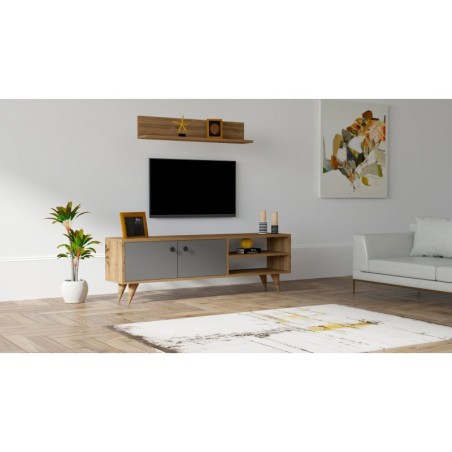 Mueble TV con estante Erho antracita nogal