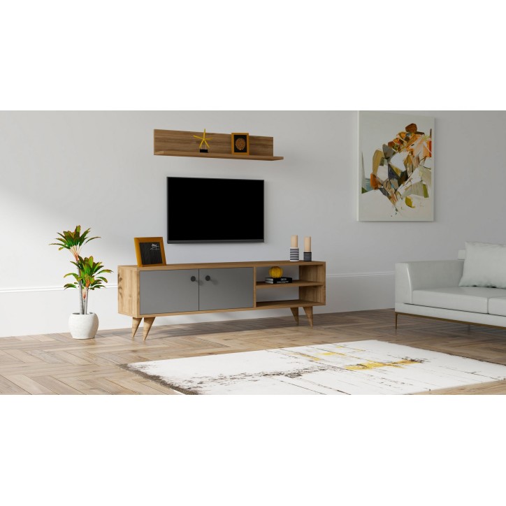 Mueble TV con estante Erho antracita nogal