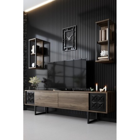 Mueble TV con estante Line negro nogal