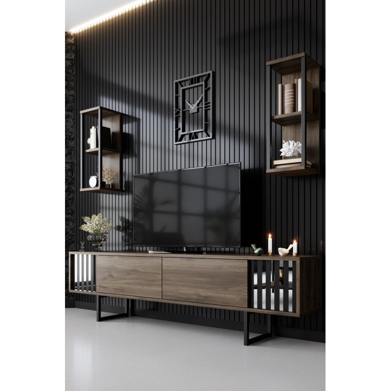 Mueble TV con estante Chrome Line negro nogal - 618BLY1144