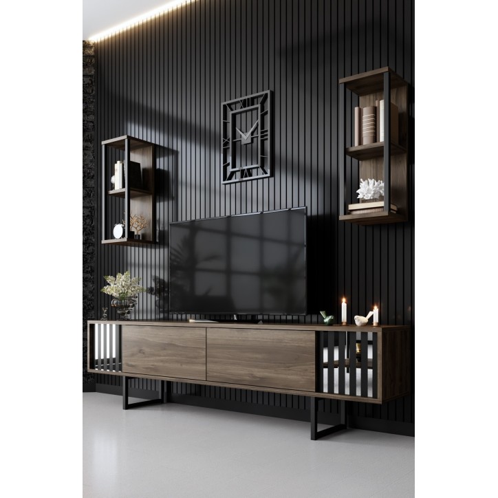 Mueble TV con estante Chrome Line negro nogal